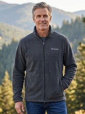 Columbia Full Zip Sz Large Dark Gray Jacket Fleece Zip Pocket Gorpcore Cabincore